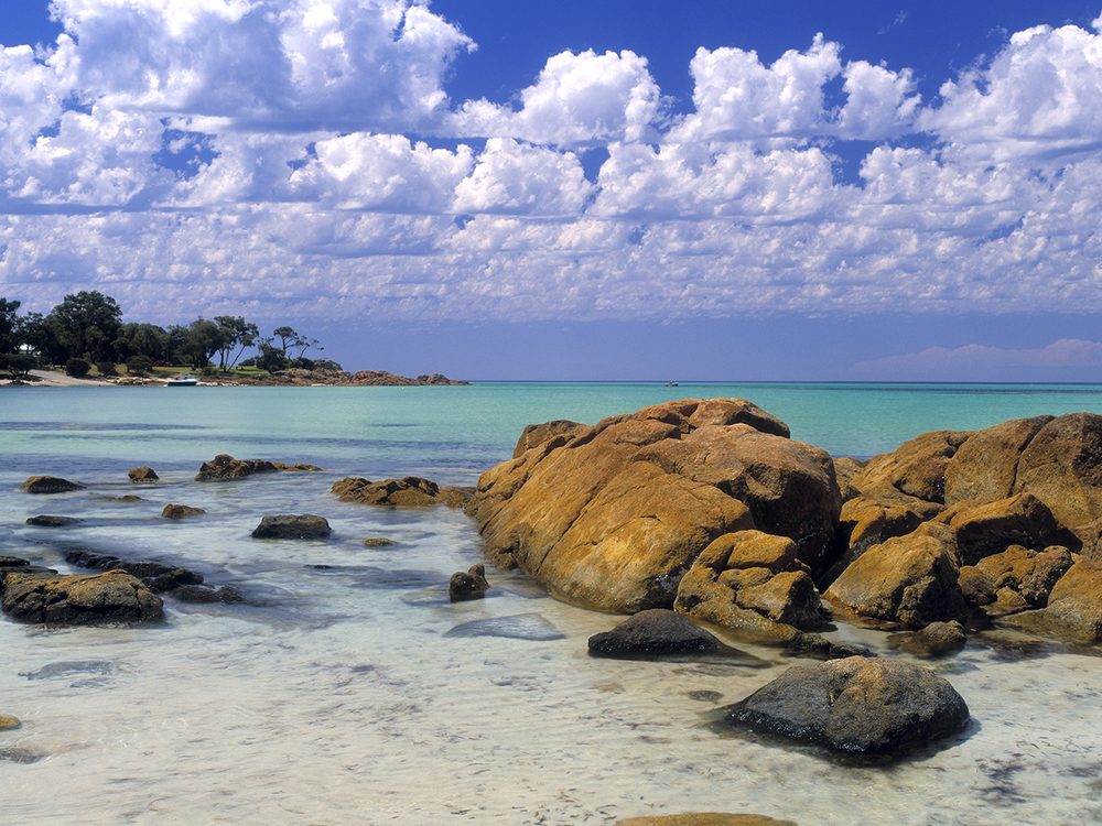 Geographe Bay foreshore with granite boulders and clear water, Western Australia